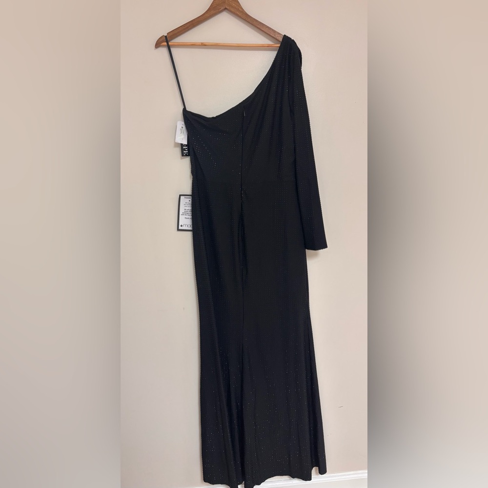 Xscape Black Dress One Shoulder Evening Gown Sexy Slit Formal Bodycon Maxi 14 - Picture 5 of 12